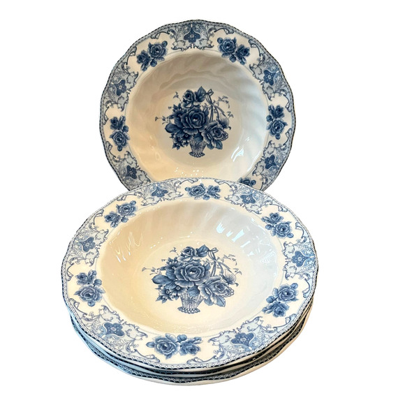 Set of 2 PALATE & PLATE Blue White Rose Floral Porcelain 8.5" Soup Bowls NEW - Picture 5 of 11